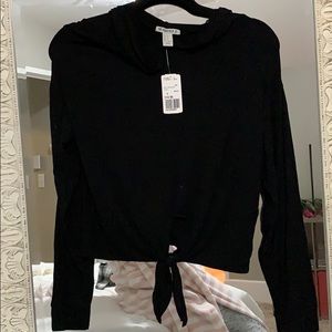 NWT Athletic hooded crop top with tie front